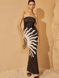 Discount Off-Shoulder Print Dress Black Dresses|Casual Dresses
