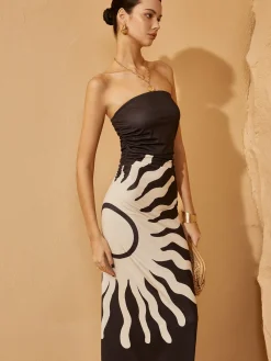 Discount Off-Shoulder Print Dress Black Dresses|Casual Dresses