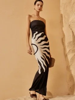 Discount Off-Shoulder Print Dress Black Dresses|Casual Dresses