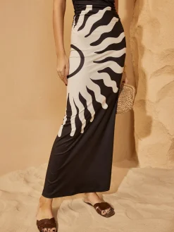 Discount Off-Shoulder Print Dress Black Dresses|Casual Dresses