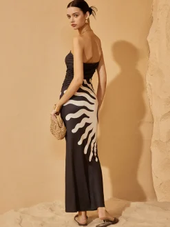 Discount Off-Shoulder Print Dress Black Dresses|Casual Dresses