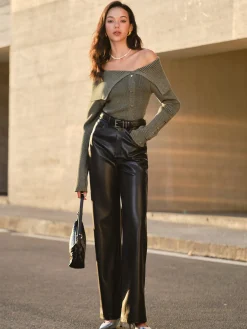 Best Off-Shoulder Ribbed Skinny Knit Top Sweater Tops|Sweaters & Cardigans