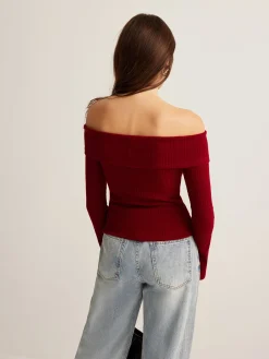 Clearance Off-Shoulder Ribbed Slim Top T-shirts|Tops