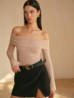 Discount Off-Shoulder Ribbed Slim Top T-shirts|Tops