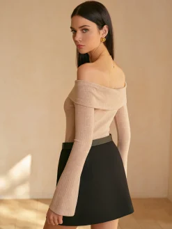 Discount Off-Shoulder Ribbed Slim Top T-shirts|Tops