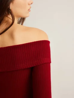 Discount Off-Shoulder Ribbed Slim Top T-shirts|Tops