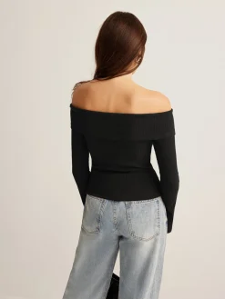 Discount Off-Shoulder Ribbed Slim Top T-shirts|Tops