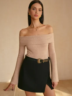 Discount Off-Shoulder Ribbed Slim Top T-shirts|Tops