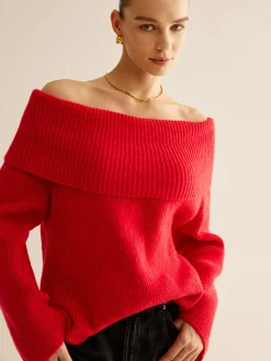 Outlet Off-Shoulder Ribbed Sweater Sweater Tops|Sweaters & Cardigans