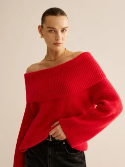 Sale Off-Shoulder Ribbed Sweater Sweater Tops|Sweaters & Cardigans