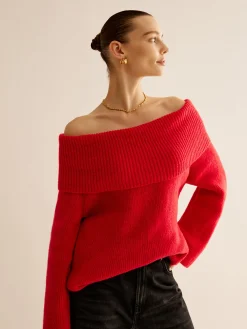 Sale Off-Shoulder Ribbed Sweater Sweater Tops|Sweaters & Cardigans