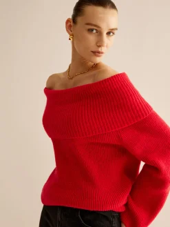 Sale Off-Shoulder Ribbed Sweater Sweater Tops|Sweaters & Cardigans