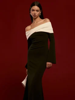 Discount Off-Shoulder Ruched Bell-Sleeve Dress Casual Dresses|Cocktail & Party Dresses