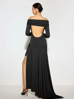 Outlet Off-Shoulder Ruched Bow Split Dress Dresses