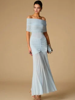 Off-Shoulder Ruched Semi-Sheer Dress Cocktail & Party Dresses|Summer Dresses