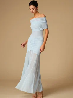 Off-Shoulder Ruched Semi-Sheer Dress Cocktail & Party Dresses|Summer Dresses