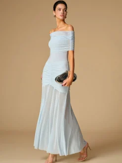 Off-Shoulder Ruched Semi-Sheer Dress Cocktail & Party Dresses|Summer Dresses