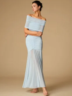 Off-Shoulder Ruched Semi-Sheer Dress Cocktail & Party Dresses|Summer Dresses