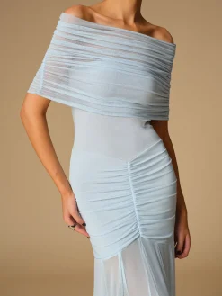 Off-Shoulder Ruched Semi-Sheer Dress Cocktail & Party Dresses|Summer Dresses