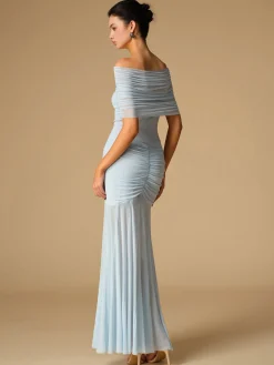Off-Shoulder Ruched Semi-Sheer Dress Cocktail & Party Dresses|Summer Dresses