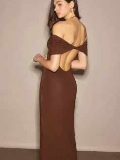 Clearance Off-Shoulder Ruched Slim Long Dress Cocktail & Party Dresses|Summer Dresses
