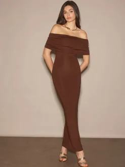 Clearance Off-Shoulder Ruched Slim Long Dress Cocktail & Party Dresses|Summer Dresses