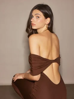 Clearance Off-Shoulder Ruched Slim Long Dress Cocktail & Party Dresses|Summer Dresses