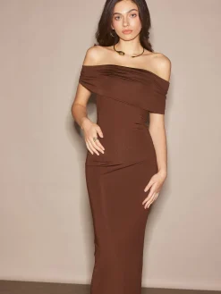 Clearance Off-Shoulder Ruched Slim Long Dress Cocktail & Party Dresses|Summer Dresses
