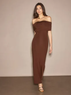 Clearance Off-Shoulder Ruched Slim Long Dress Cocktail & Party Dresses|Summer Dresses