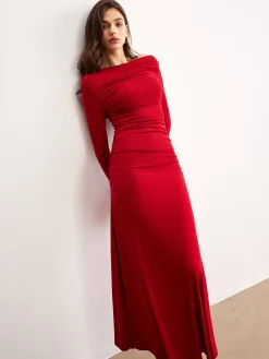 Sale Off-Shoulder Ruffle Knit Dress Sweater Dresses|Casual Dresses