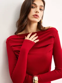 Sale Off-Shoulder Ruffle Knit Dress Sweater Dresses|Casual Dresses
