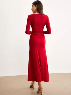 Sale Off-Shoulder Ruffle Knit Dress Sweater Dresses|Casual Dresses