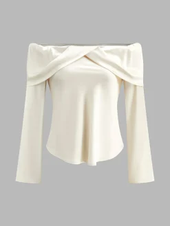 Discount Off-Shoulder Satin Blouse Tops