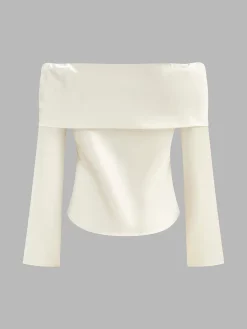 Discount Off-Shoulder Satin Blouse Tops