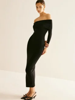 Outlet Off-Shoulder Split Sweater Dress Black Dresses|Sweater Dresses