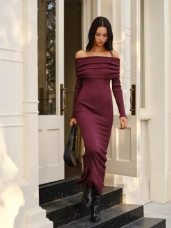 New Off-Shoulder Sweater Skinny Dress Sweater Dresses|Sweater Dresses
