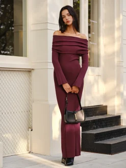 New Off-Shoulder Sweater Skinny Dress Sweater Dresses|Sweater Dresses