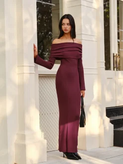 New Off-Shoulder Sweater Skinny Dress Sweater Dresses|Sweater Dresses