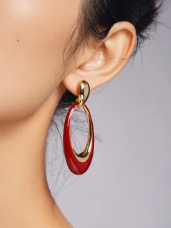 Online Oil Drop Oval Hoop Earrings Earrings|Accessories