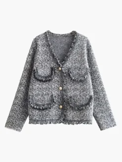 Hot Old Money Aesthetics Raw Hem Tweed Cardigan Cardigans|Sweaters & Cardigans