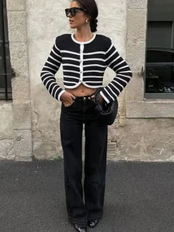 Old Money Aesthetics Stripe Cardigan Cardigans|Sweaters & Cardigans