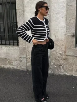 Old Money Aesthetics Stripe Cardigan Cardigans|Sweaters & Cardigans