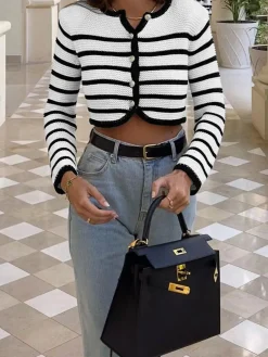 Old Money Aesthetics Stripe Cardigan Cardigans|Sweaters & Cardigans