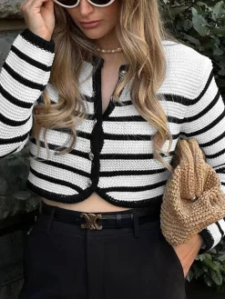 Old Money Aesthetics Stripe Cardigan Cardigans|Sweaters & Cardigans