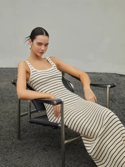 Outlet Old Money Aesthetics Stripe Long Knit Dress Sweater Dresses|Sweater Dresses