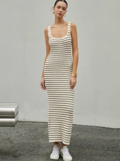 Outlet Old Money Aesthetics Stripe Long Knit Dress Sweater Dresses|Sweater Dresses