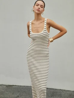 Outlet Old Money Aesthetics Stripe Long Knit Dress Sweater Dresses|Sweater Dresses
