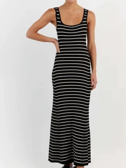 Outlet Old Money Aesthetics Stripe Long Knit Dress Sweater Dresses|Sweater Dresses