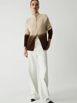 Online Ombre Double Zip Stand Collar Cardigan Cardigans|Sweaters & Cardigans