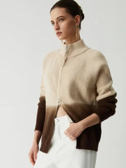 Online Ombre Double Zip Stand Collar Cardigan Cardigans|Sweaters & Cardigans